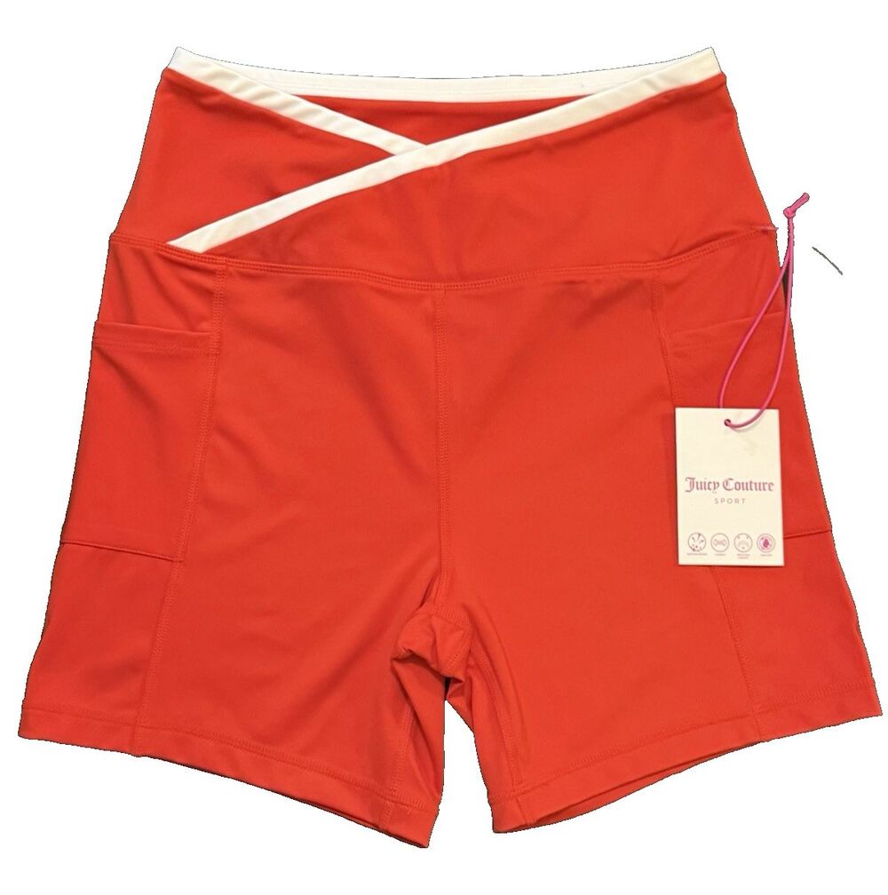 NWT Juicy Couture Sport Lava Red Athletic Shorts Womens M Stretch Pockets